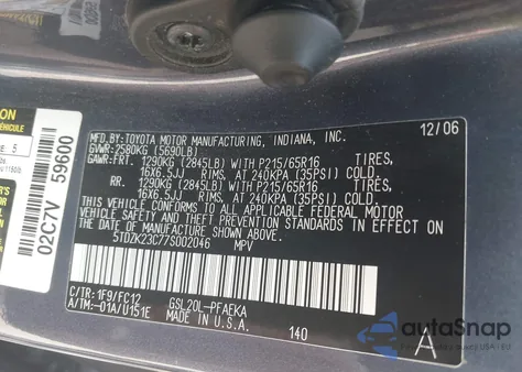2007 Toyota Sienna Le from USA, damaged, VIN 5TDZK23C77S002046